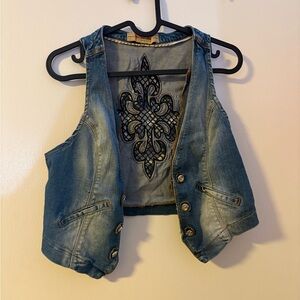 Stylish Blue Denim Vest with Embroidered Back